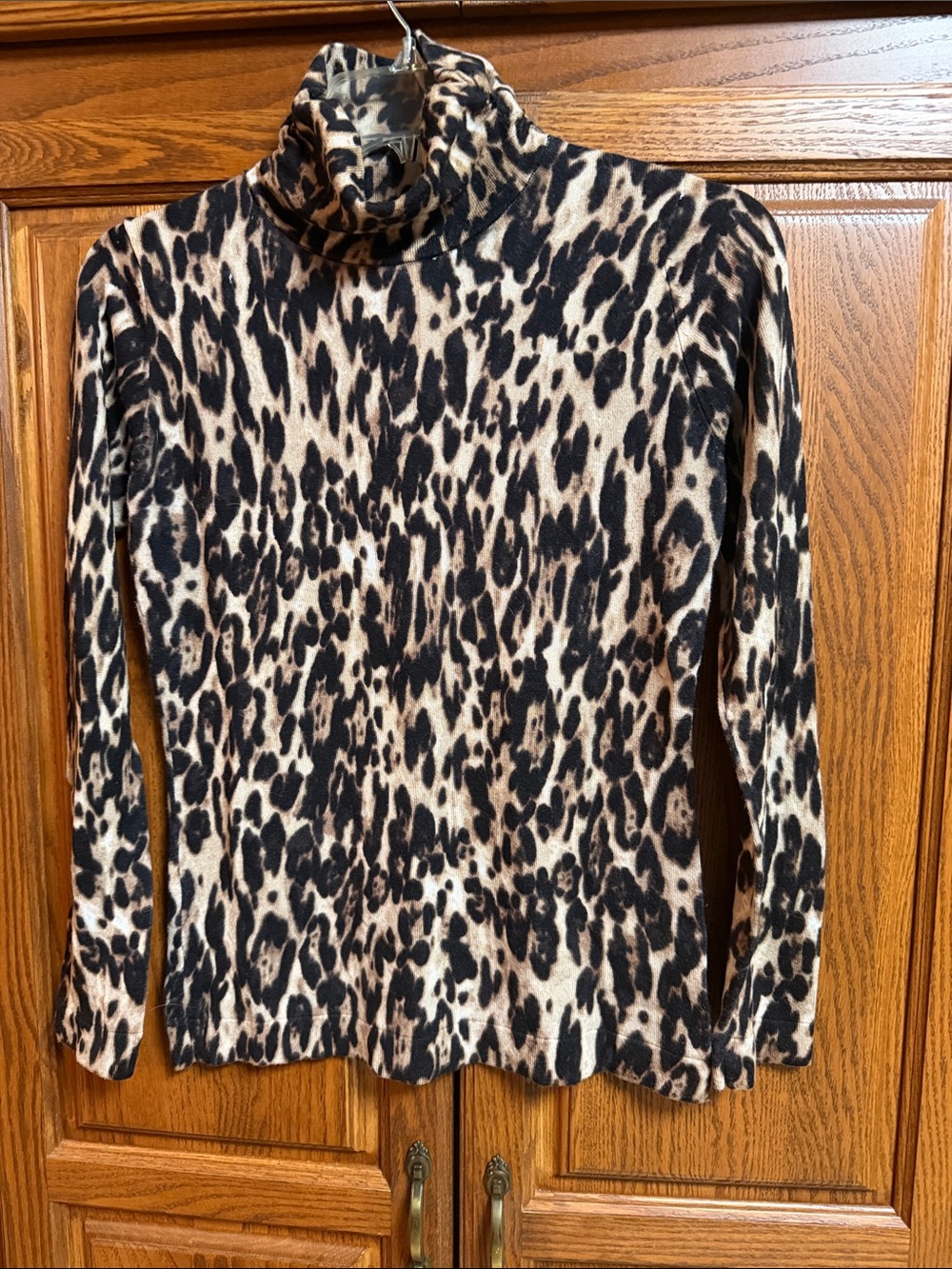 Context Leopard Print Turtleneck Long-Sleeve Top - Beige/Black/Brown